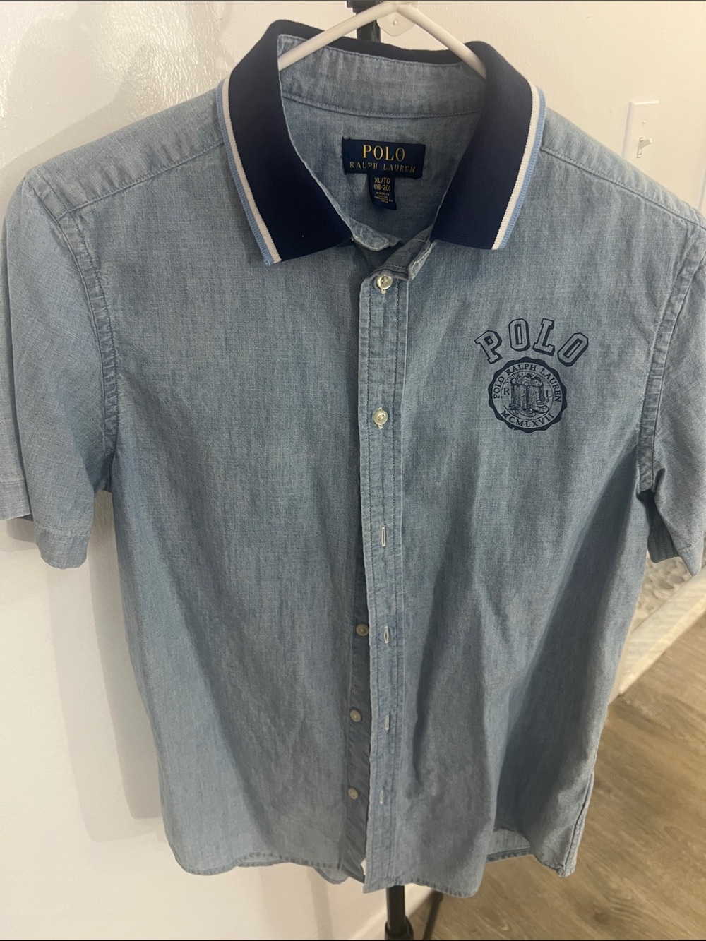 Polo by Ralph Lauren Light Denim Short-Sleeve Button-Down with Navy Trim